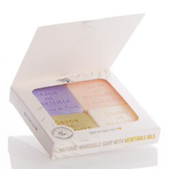Alternative view of Ecrin de 4 savonnettes de Marseille 50g - Au beurre de karité bio - Parfums Olive, Muguet, Rose et Lavande